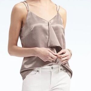 Banana Republic Heritage Cascading Ruffle Champagne Satin Cami Side Zip Sz 10